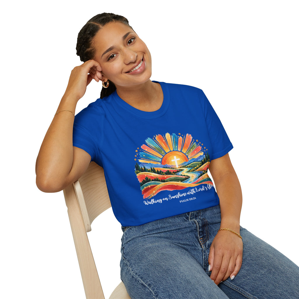 Walking On Sunshine with Lords Glory - with Lori Faith and Hope Christian Sunrise T-Shirt