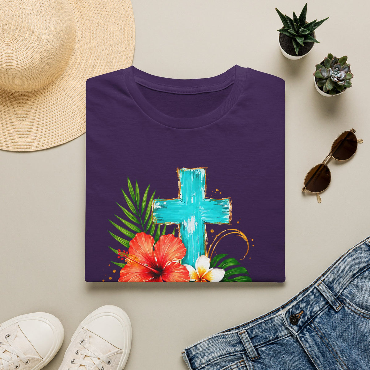 Sunshine & Jesus T-Shirt — Tropical Cross Christian Tee