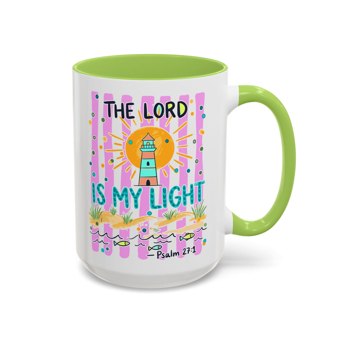 Christian Coffee Mug - "The Lord Is My Light" Lighthouse Psalm 27:1 Accent Mug