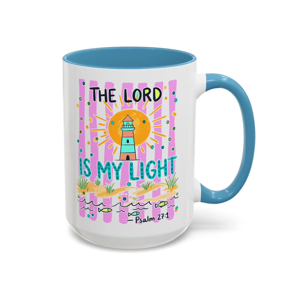 Christian Coffee Mug - "The Lord Is My Light" Lighthouse Psalm 27:1 Accent Mug