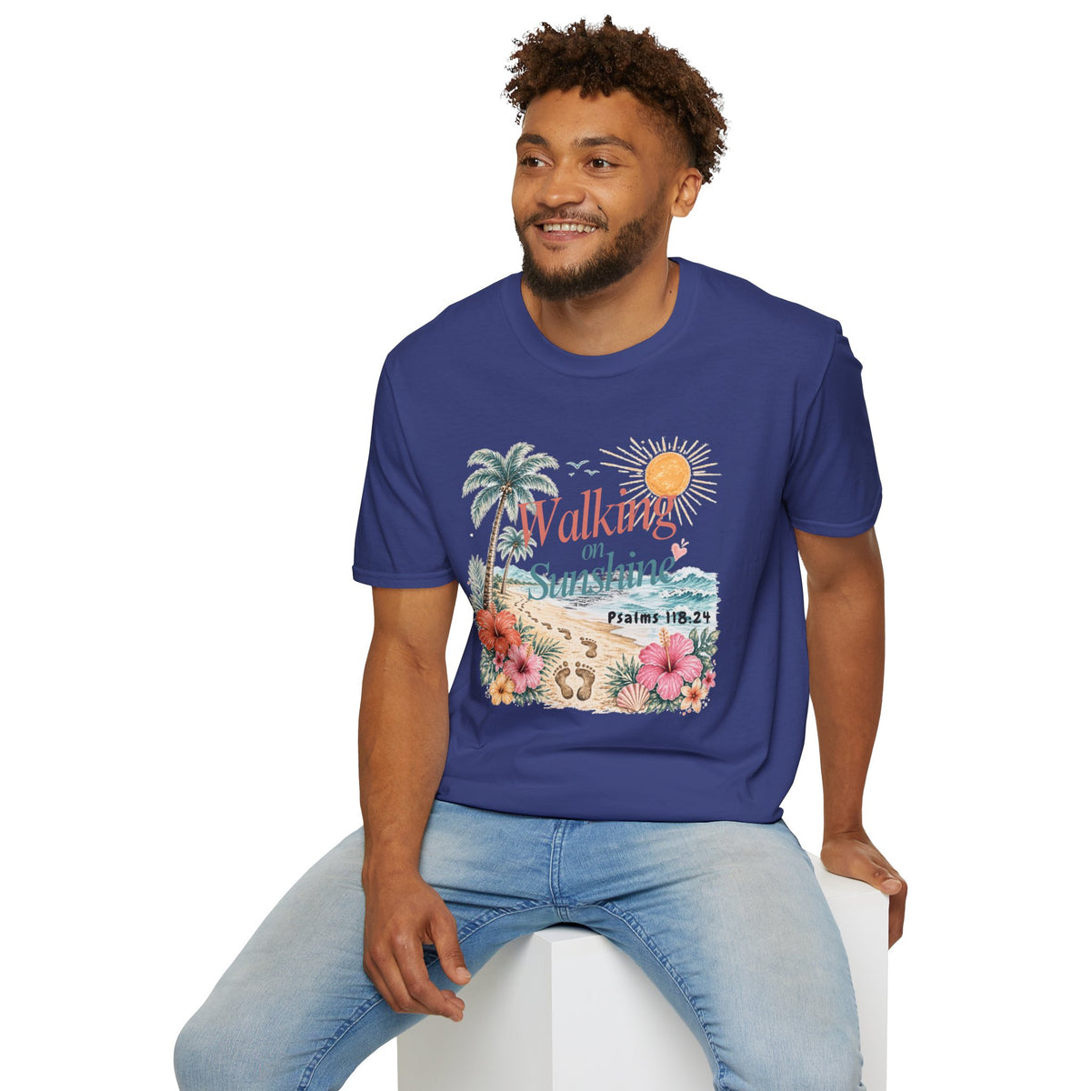 Walking on Sunshine T-Shirt — Tropical Floral Psalms 118:24 Tee