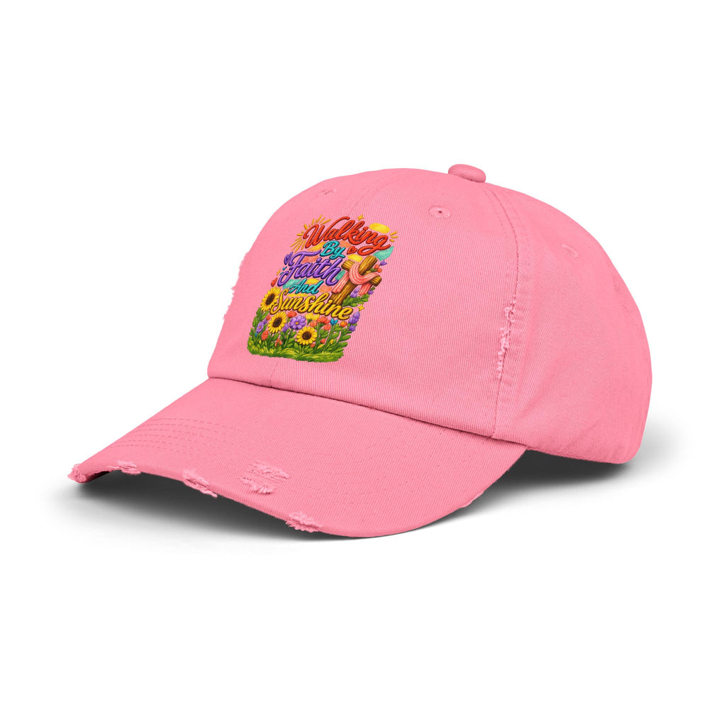 Walking by Faith and Sunshine Distressed Baseball Cap