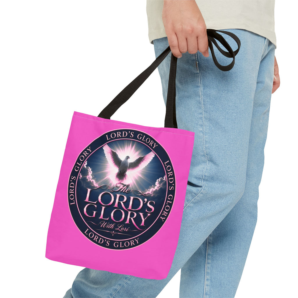 Religious Tote Bag - "The Lord's Glory with Lori" Pink All-Over-Print Christian Tote