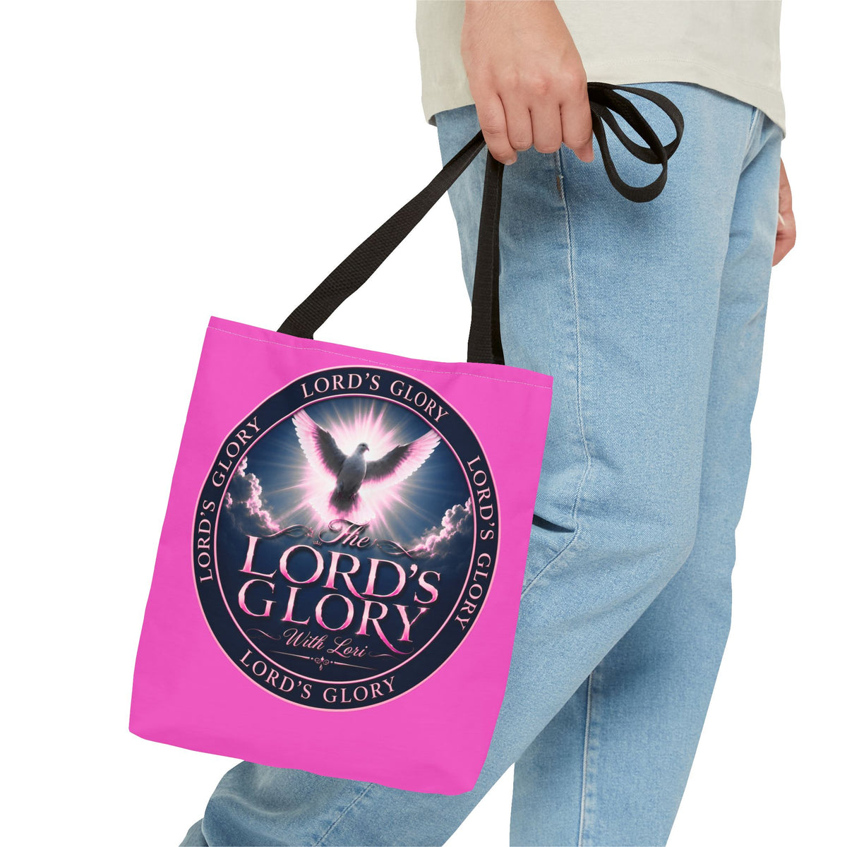 Religious Tote Bag - "The Lord's Glory with Lori" Pink All-Over-Print Christian Tote