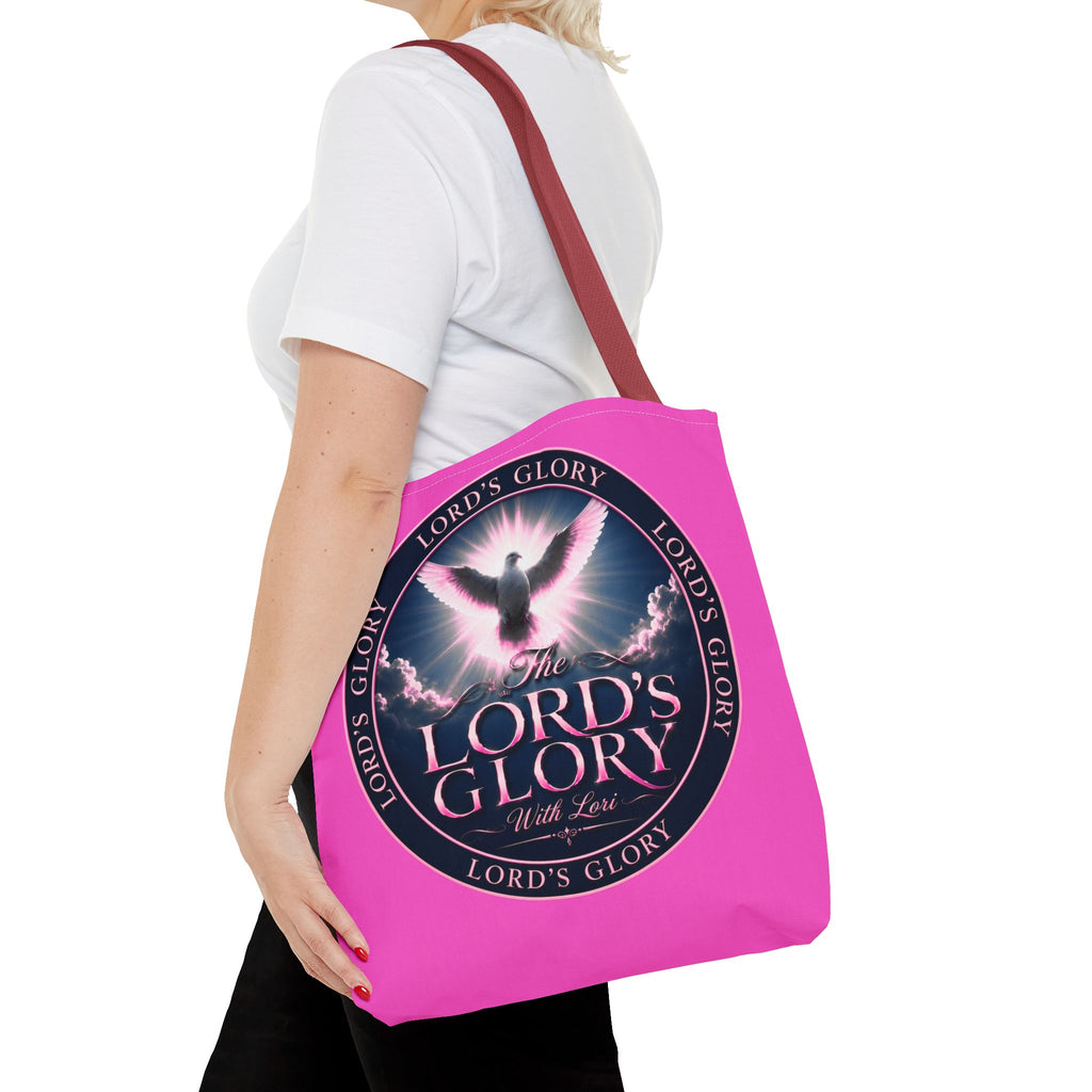 Religious Tote Bag - "The Lord's Glory with Lori" Pink All-Over-Print Christian Tote