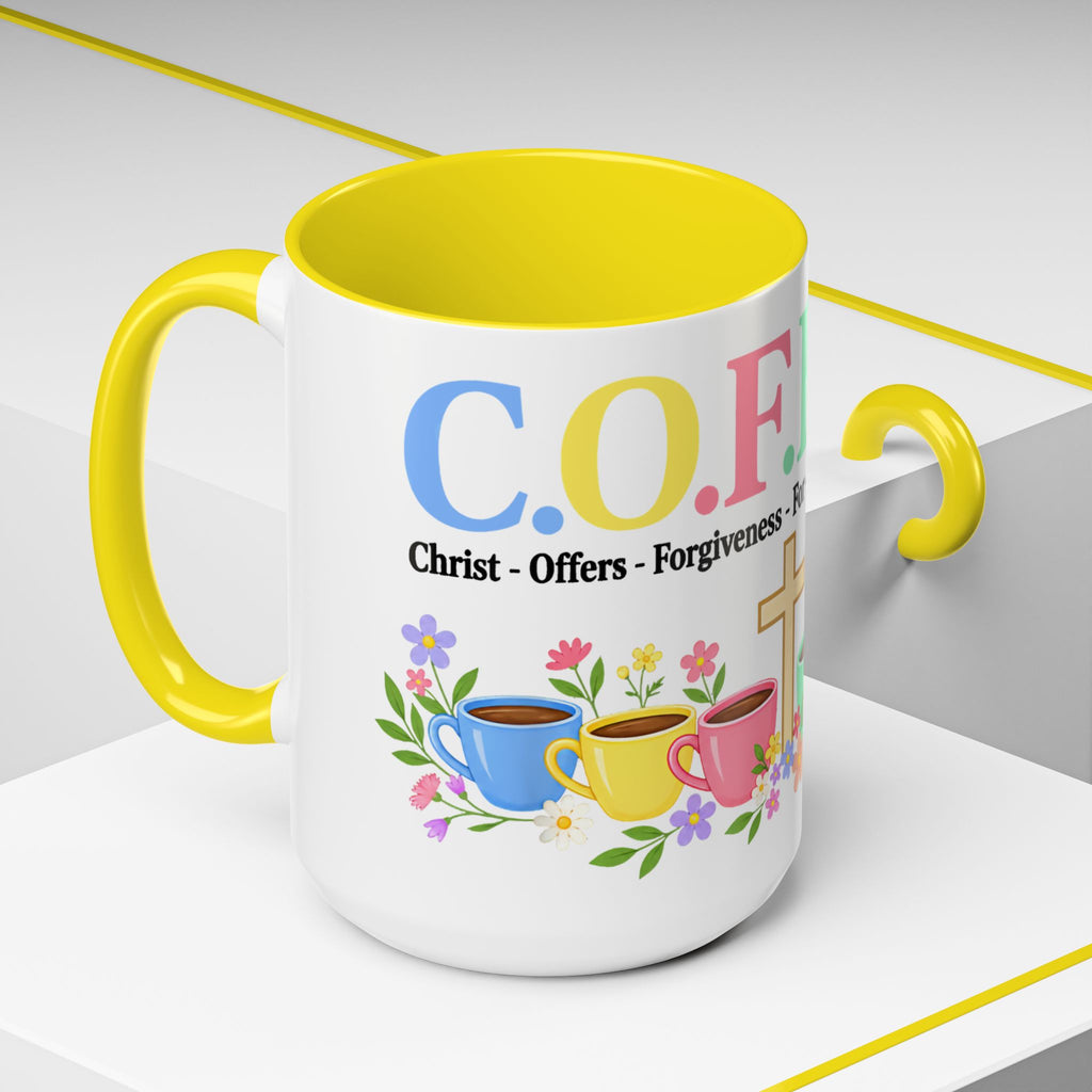 Coffee Lover Floral Graphic - C.o.f.f.e.e. (Christ - Offers - Forgiveness - For Everyone - Everywhere)  Accent Coffee Mug (11, 15oz)