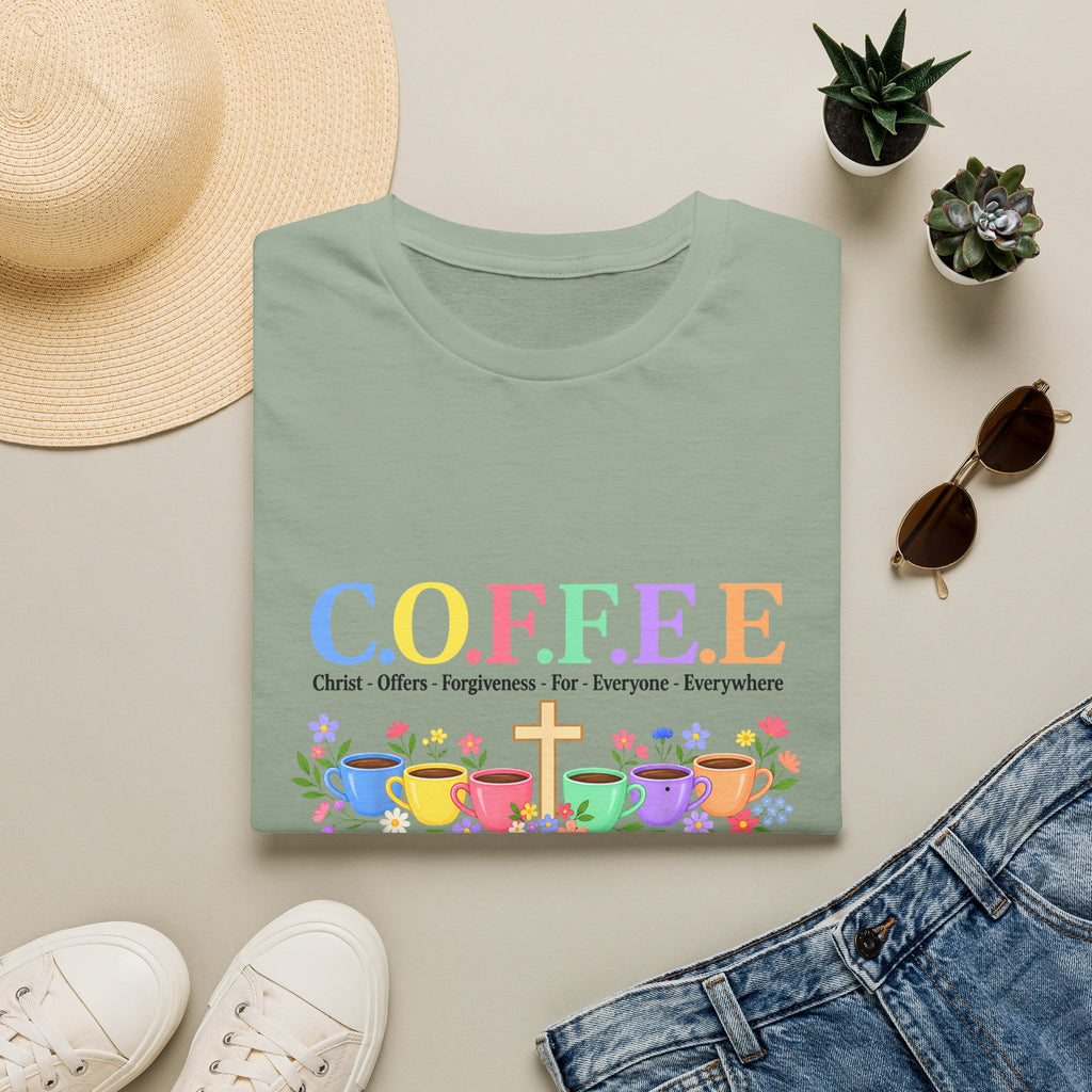 Coffee Lover Floral Graphic - C.o.f.f.e.e. (Christ - Offers - Forgiveness - For Everyone - Everywhere)  Softstyle T-Shirt