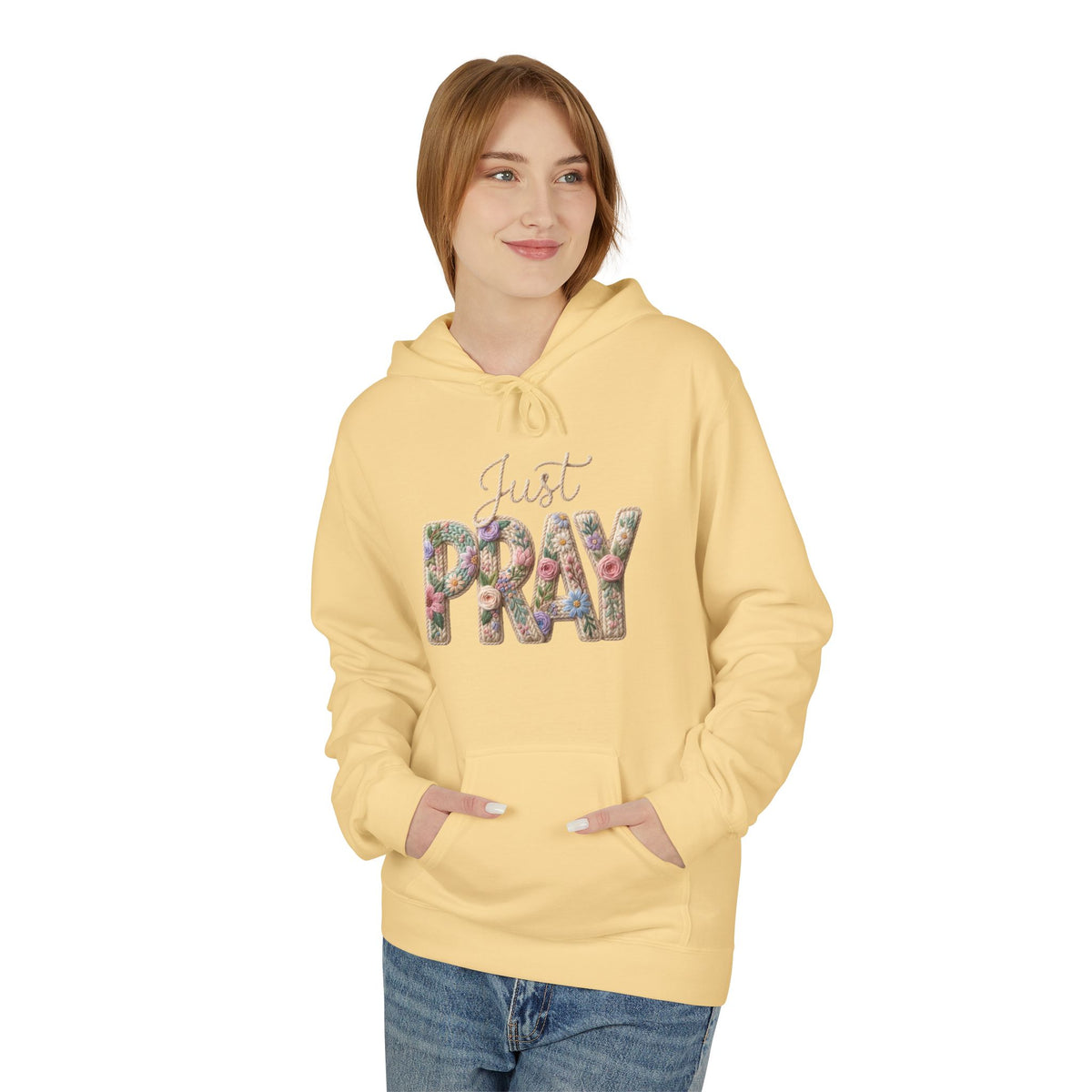 Just Pray floral letters Hoodie | Faith Christian sweatshirt design