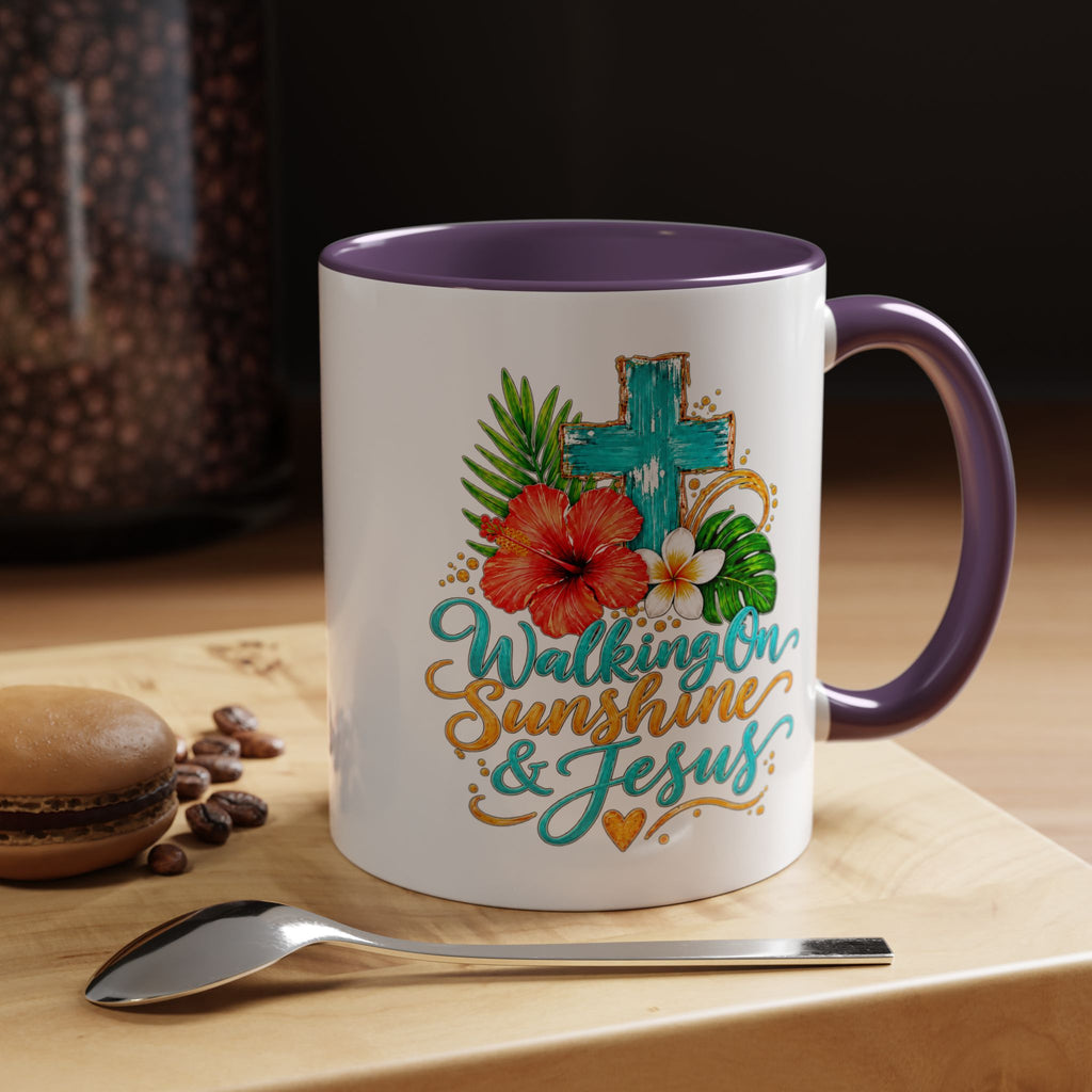 Walking on Sunshine & Jesus Coffee Mug – Floral Cross Accent Mug