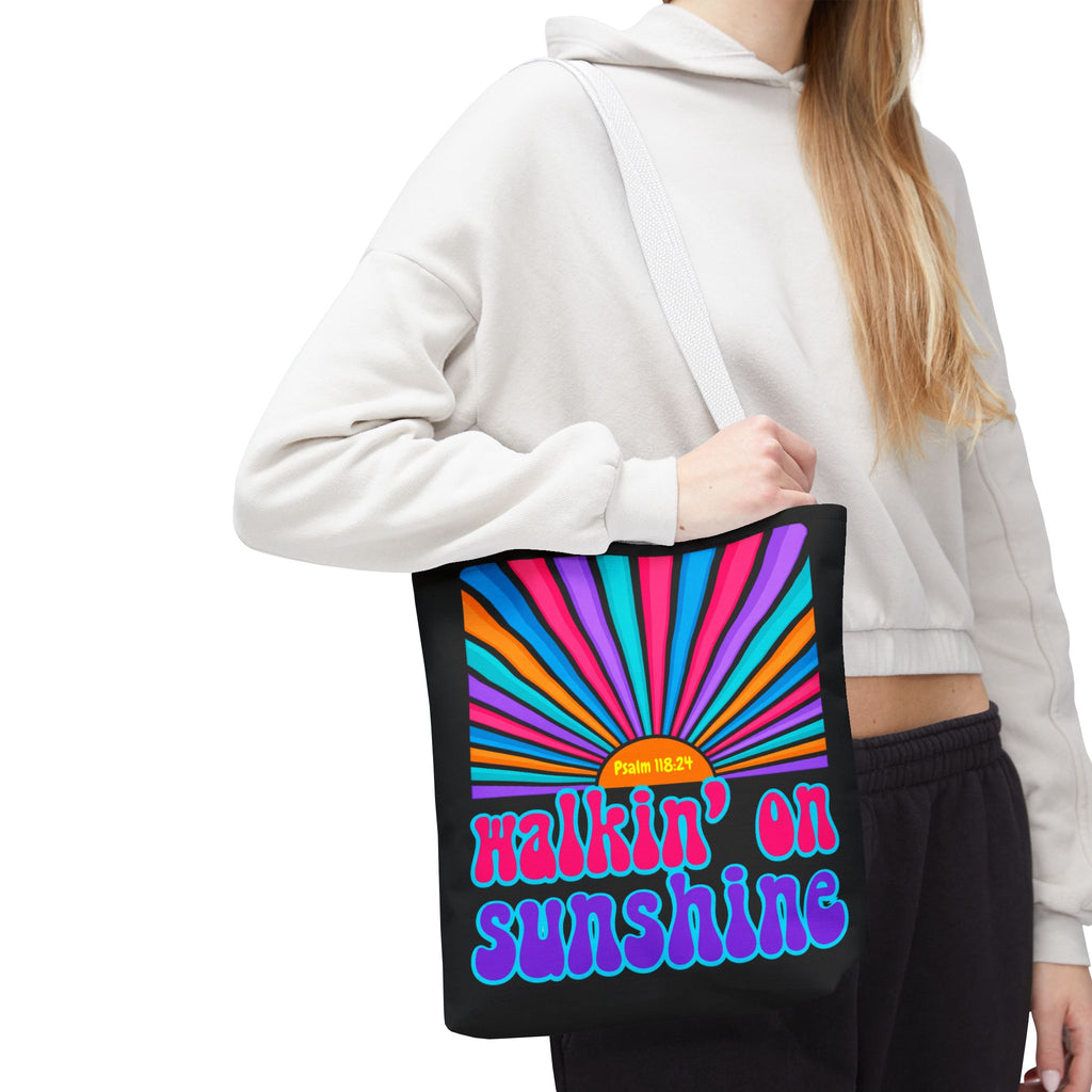 Lords Glory Sunrise Graphic Tote Bag — “Walkin' on Sunshine” Retro Psalm 118:24 Cotton AOP
