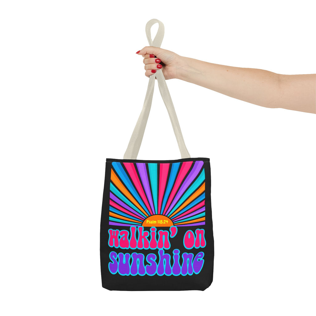 Lords Glory Sunrise Graphic Tote Bag — “Walkin' on Sunshine” Retro Psalm 118:24 Cotton AOP
