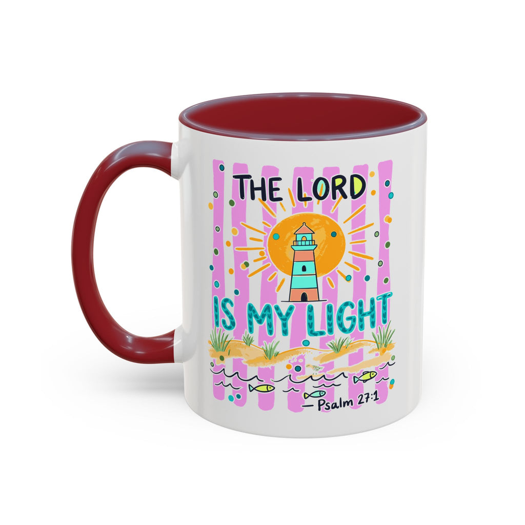 Christian Coffee Mug - "The Lord Is My Light" Lighthouse Psalm 27:1 Accent Mug