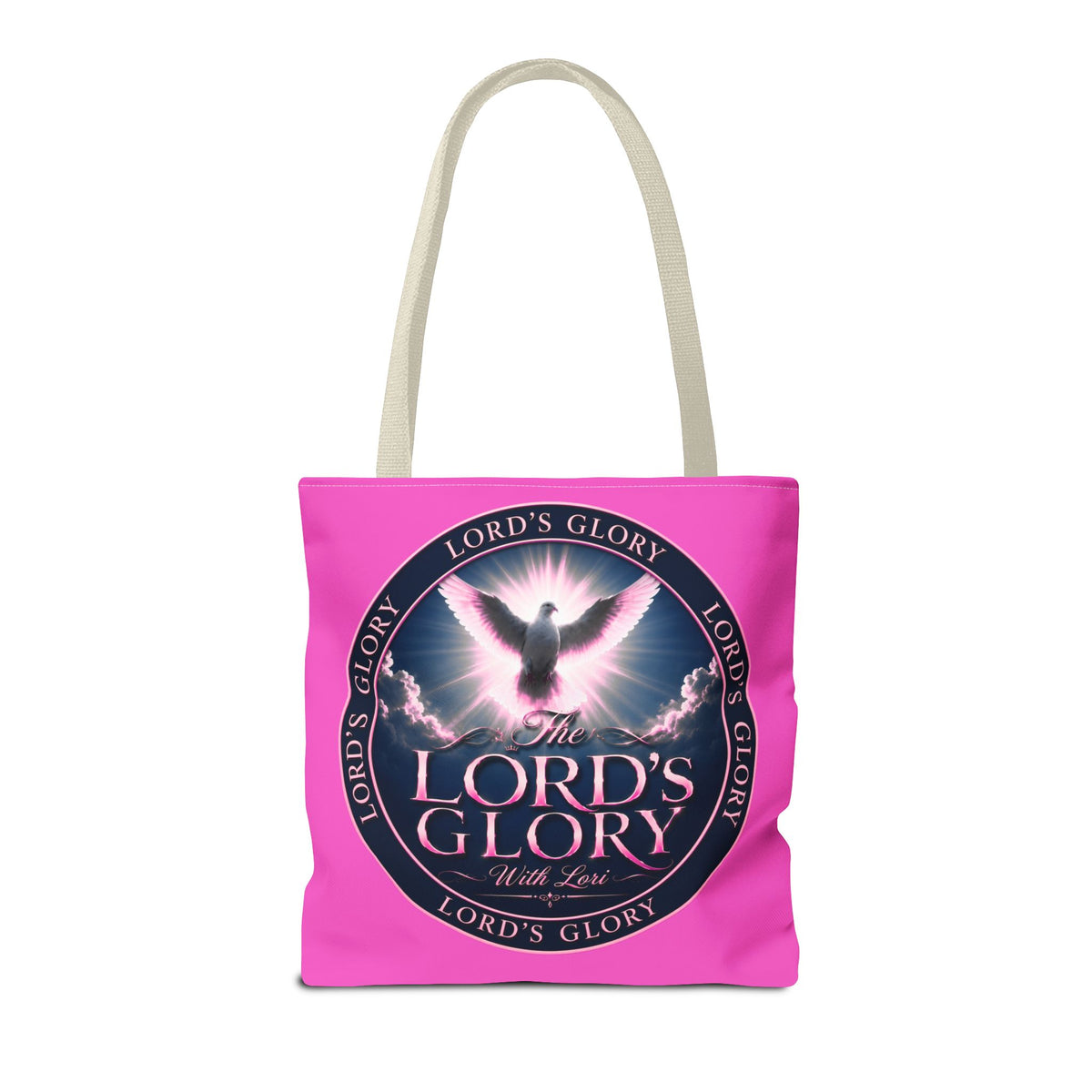 Religious Tote Bag - "The Lord's Glory with Lori" Pink All-Over-Print Christian Tote