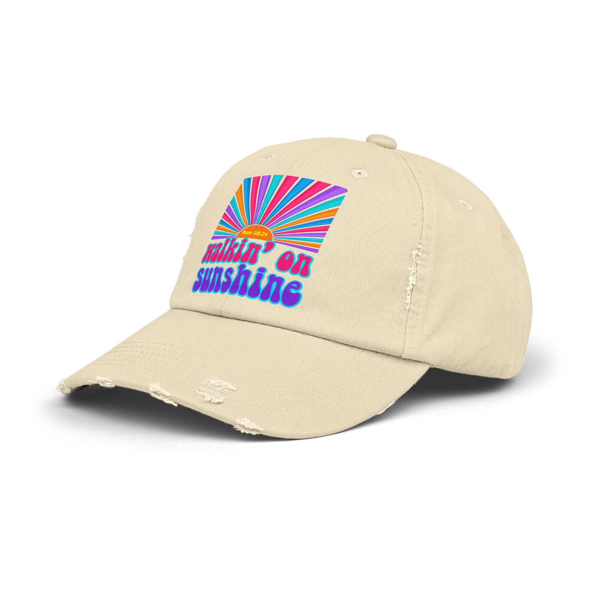 Walking On Sunshine Distressed Cap — Lords Glory with Lori Retro Rainbow Sun Trucker Hat