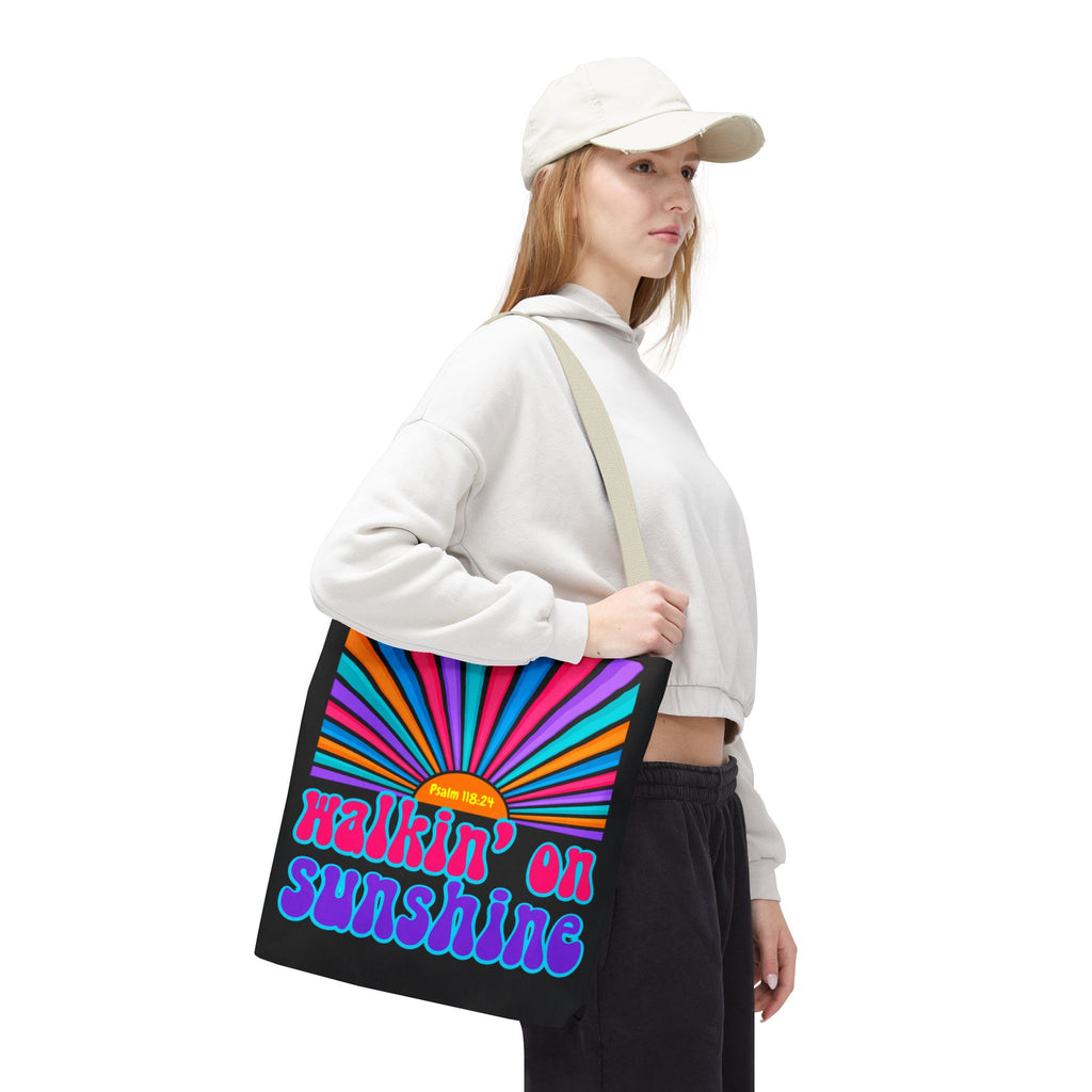 Lords Glory Sunrise Graphic Tote Bag — “Walkin' on Sunshine” Retro Psalm 118:24 Cotton AOP