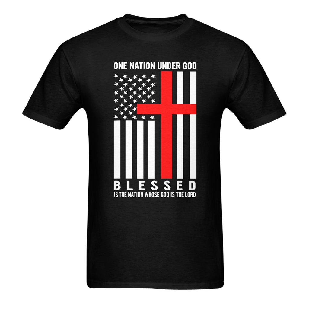 One Nation Under God - Men - Heavy Cotton T-Shirt - Front Print （Made in USA，Ships to USA Only）