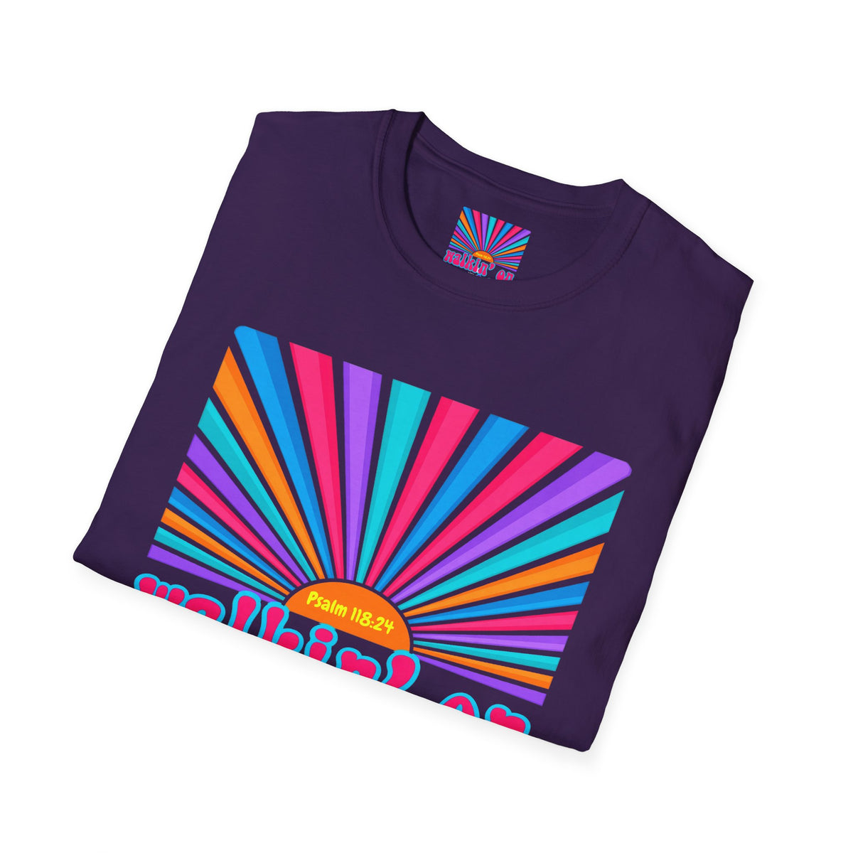 Walkin' On Sunshine Lords Glory with Lori Psalm 118:24 Retro T-Shirt — 70s Rainbow Sun Graphic Tee