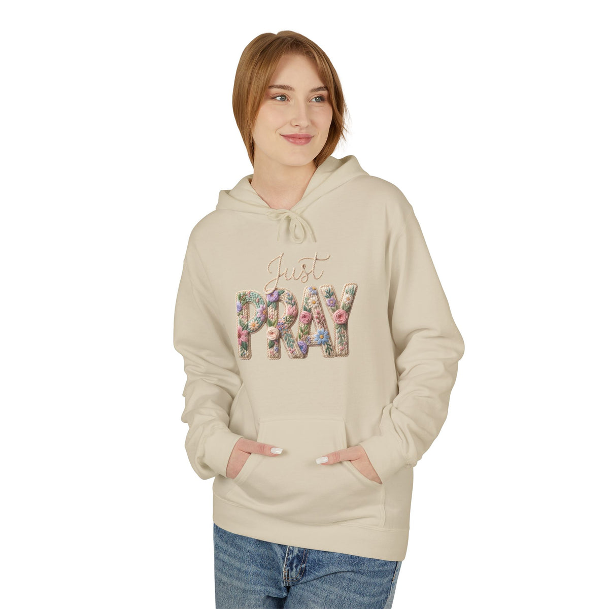 Just Pray floral letters Hoodie | Faith Christian sweatshirt design