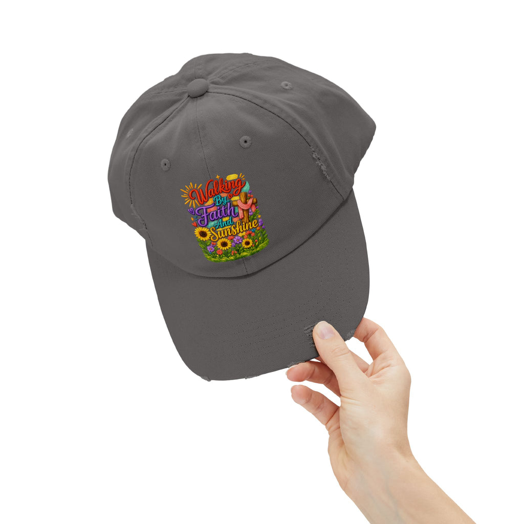 Walking by Faith and Sunshine Distressed Baseball Cap