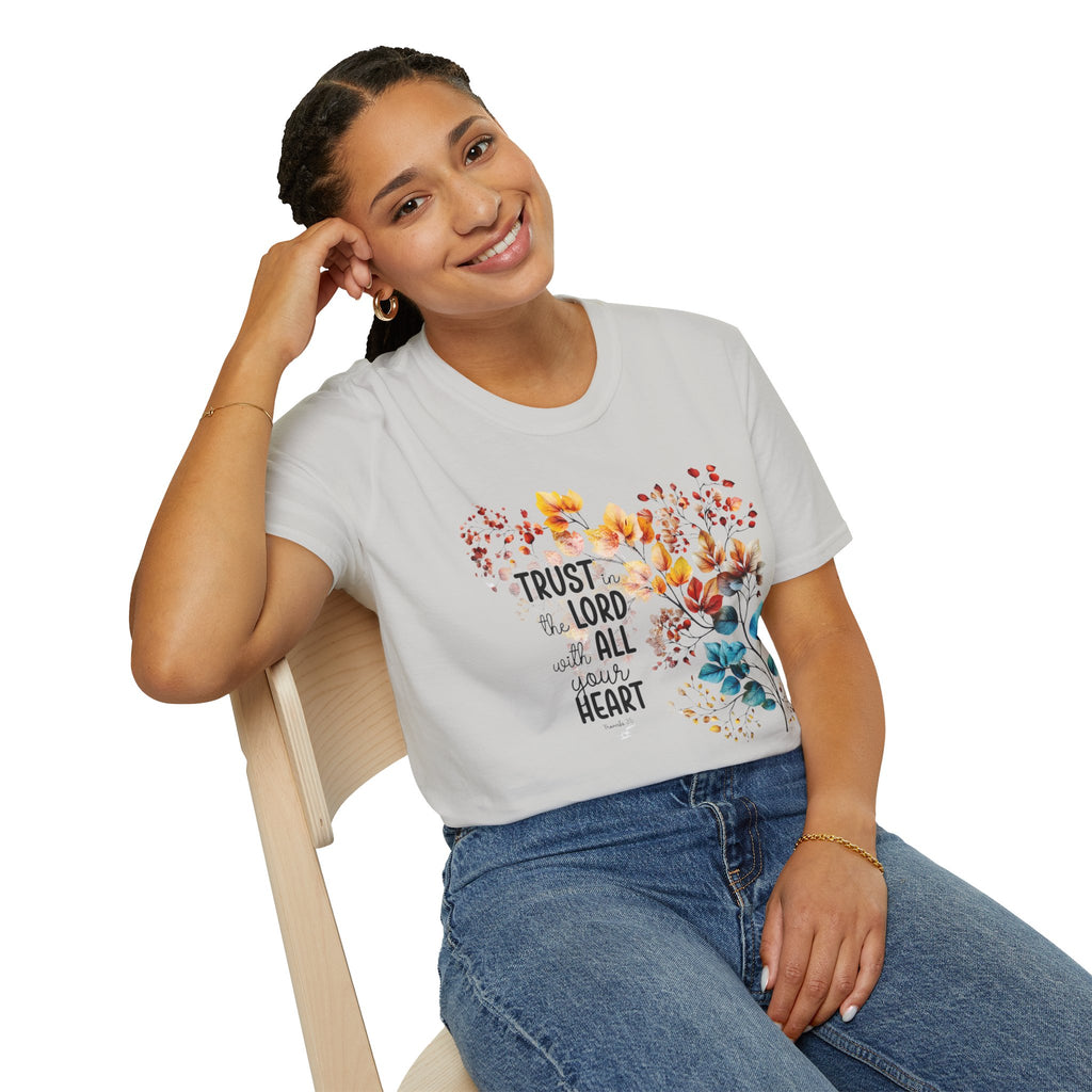 Trust the Lord with All Your Heart T-Shirt | Floral Scripture Design