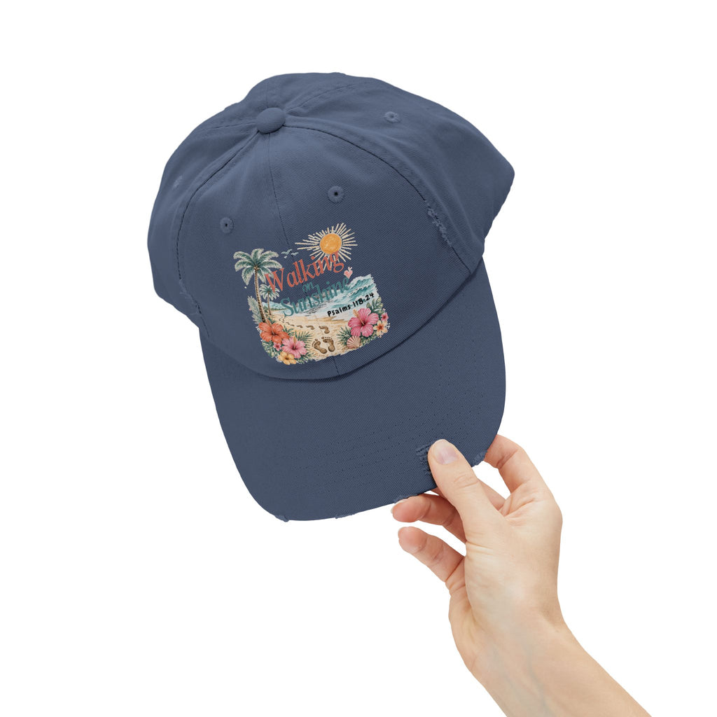 Distressed Cap — "Walk on Sunshine" Tropical Beach Baseball Hat Psalms 118:24