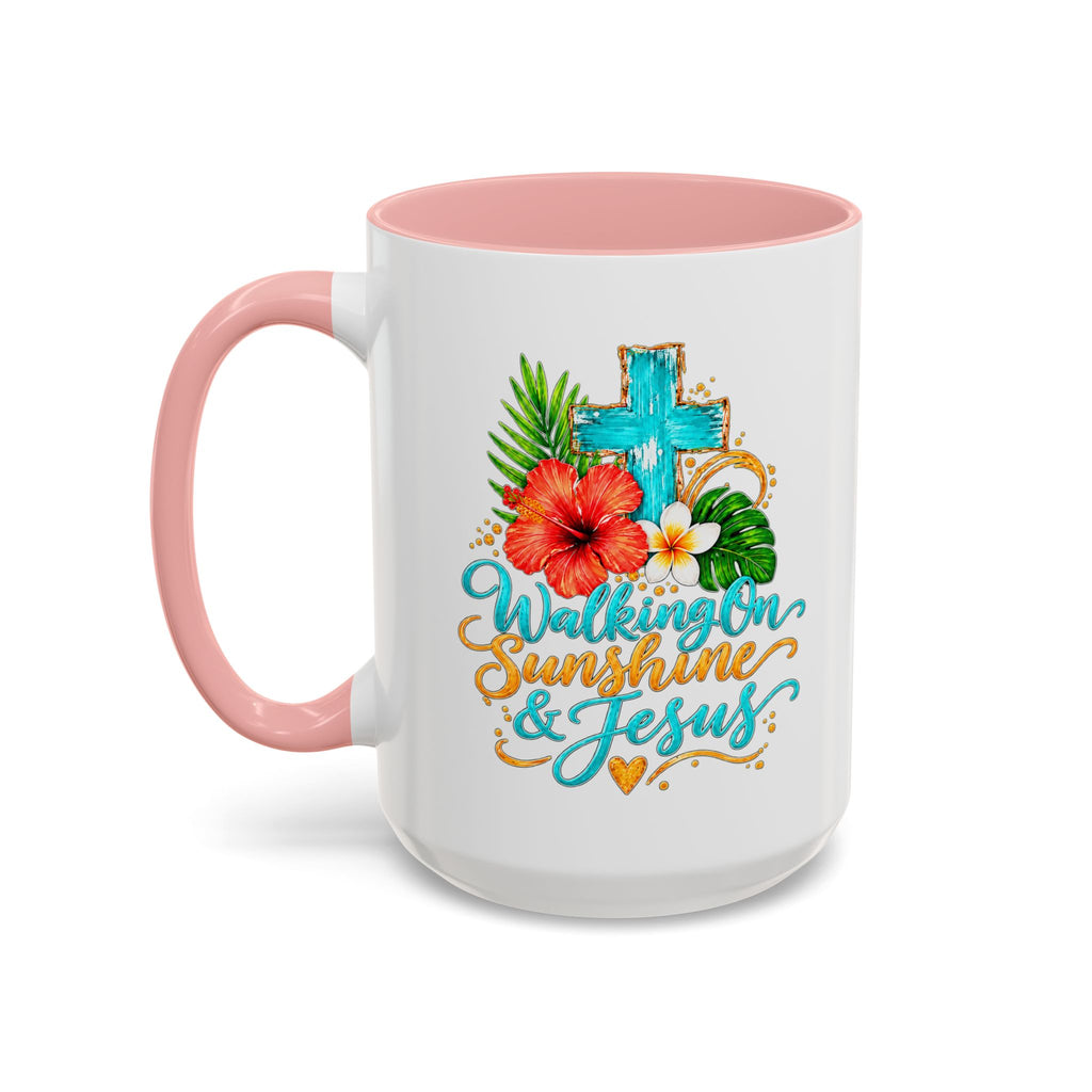 Walking on Sunshine & Jesus Coffee Mug – Floral Cross Accent Mug