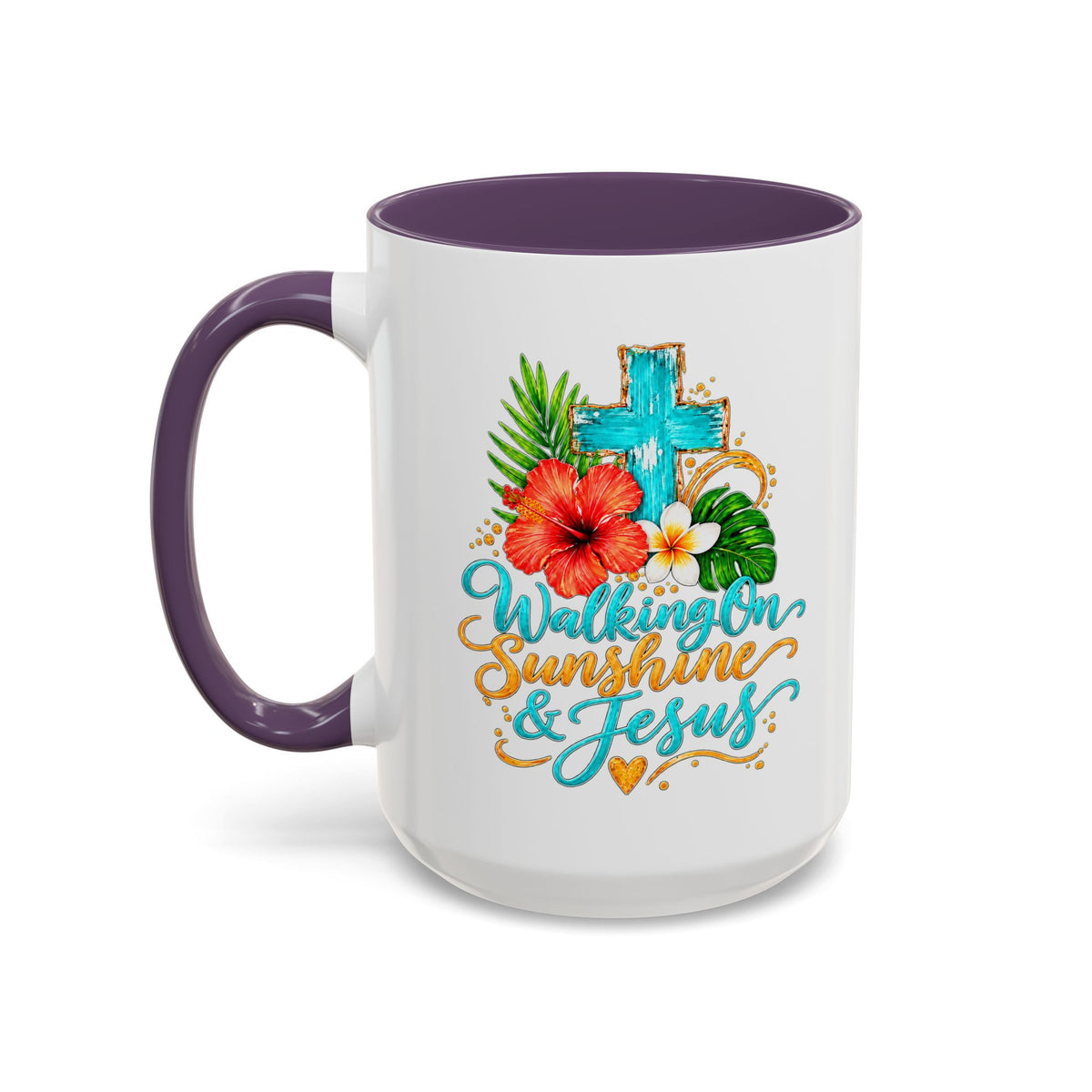 Walking on Sunshine & Jesus Coffee Mug – Floral Cross Accent Mug