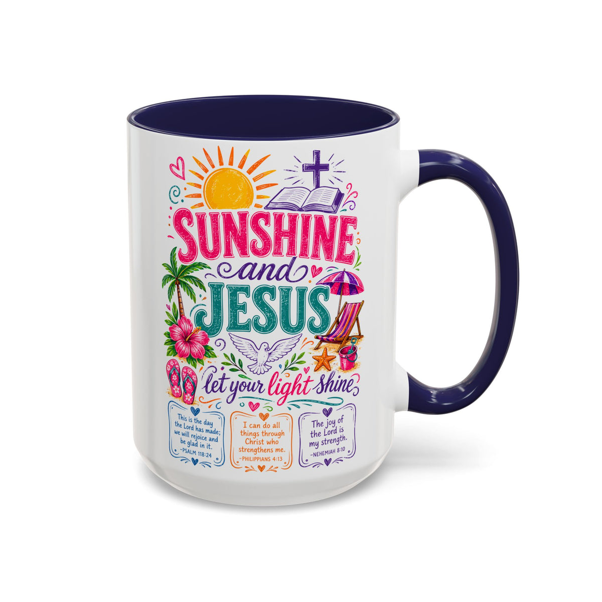 Sunshine and Jesus Coffee Mug — Faith-Inspired Beach Vibe Accent Mug (11/15oz)