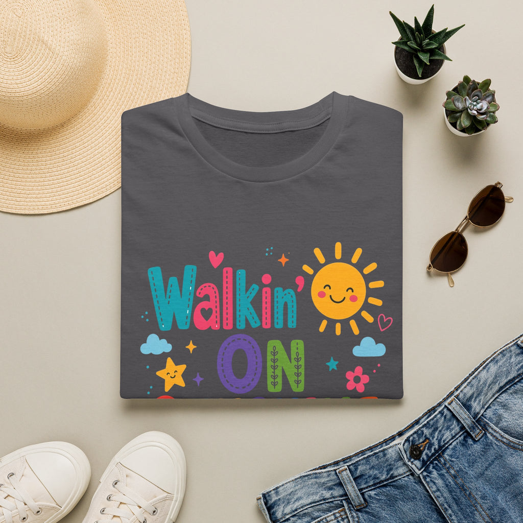 T-Shirt — "Walkin' on Sunshine" Bright Retro Sun Graphic Tee ‭‭Psalms‬ ‭118‬:‭24‬ ‭