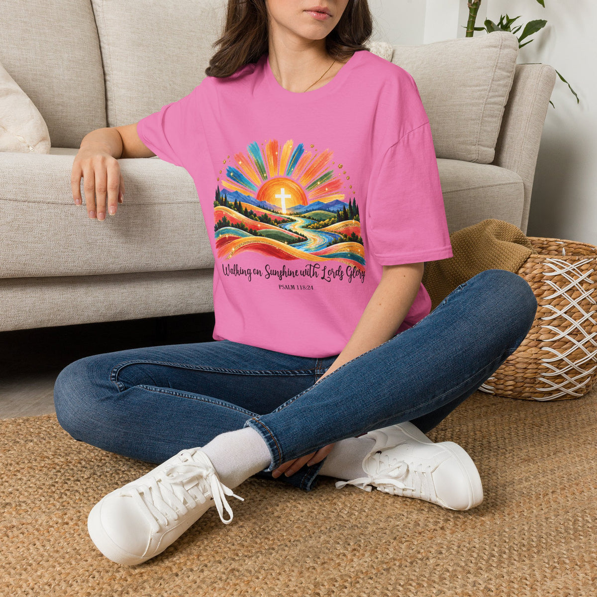 Walking On Sunshine with Lords Glory - with Lori Faith and Hope Christian Sunrise T-Shirt