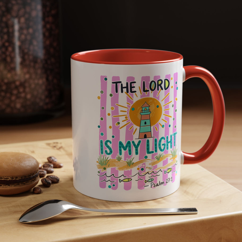 Christian Coffee Mug - "The Lord Is My Light" Lighthouse Psalm 27:1 Accent Mug