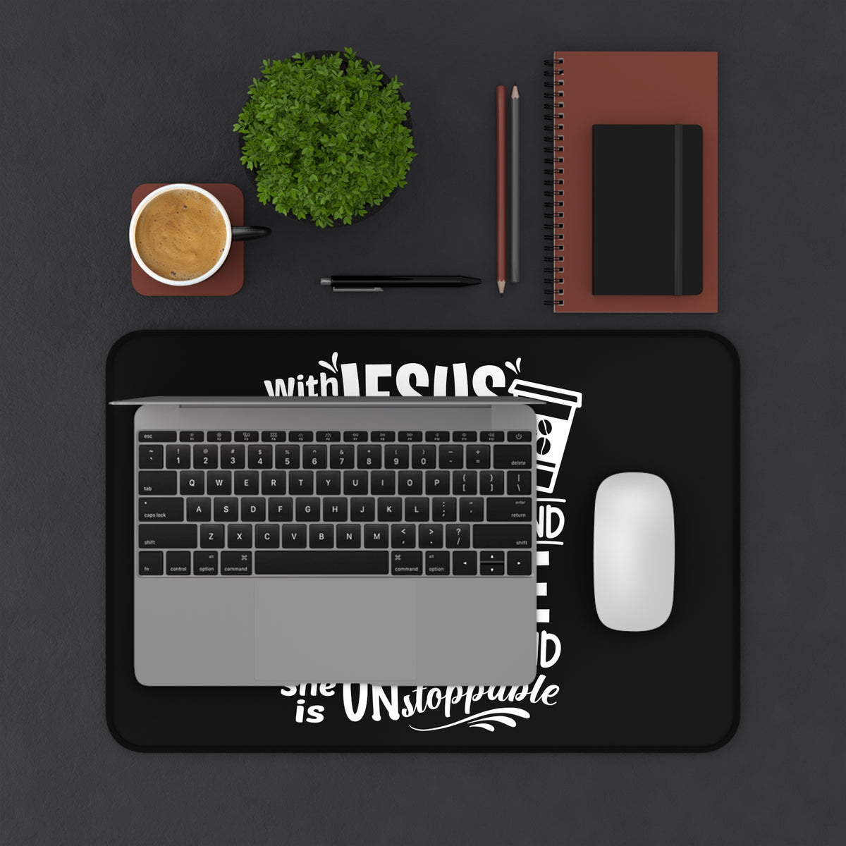 With Jesus in Her Heart and Coffee in Her Hand Desk Mat