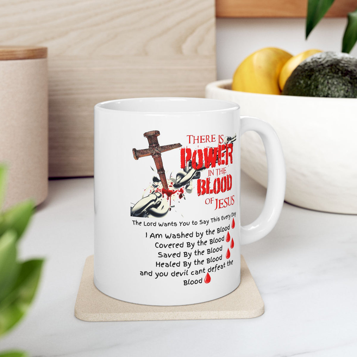 Christian Faith Mug – The Power of the Blood of Jesus Cross Coffee Cup