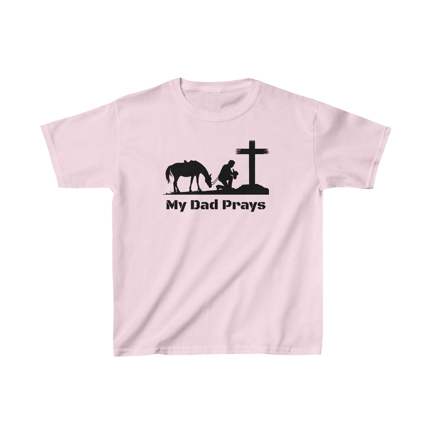 My Dad Prays Cowboy Kids Heavy Cotton Tee