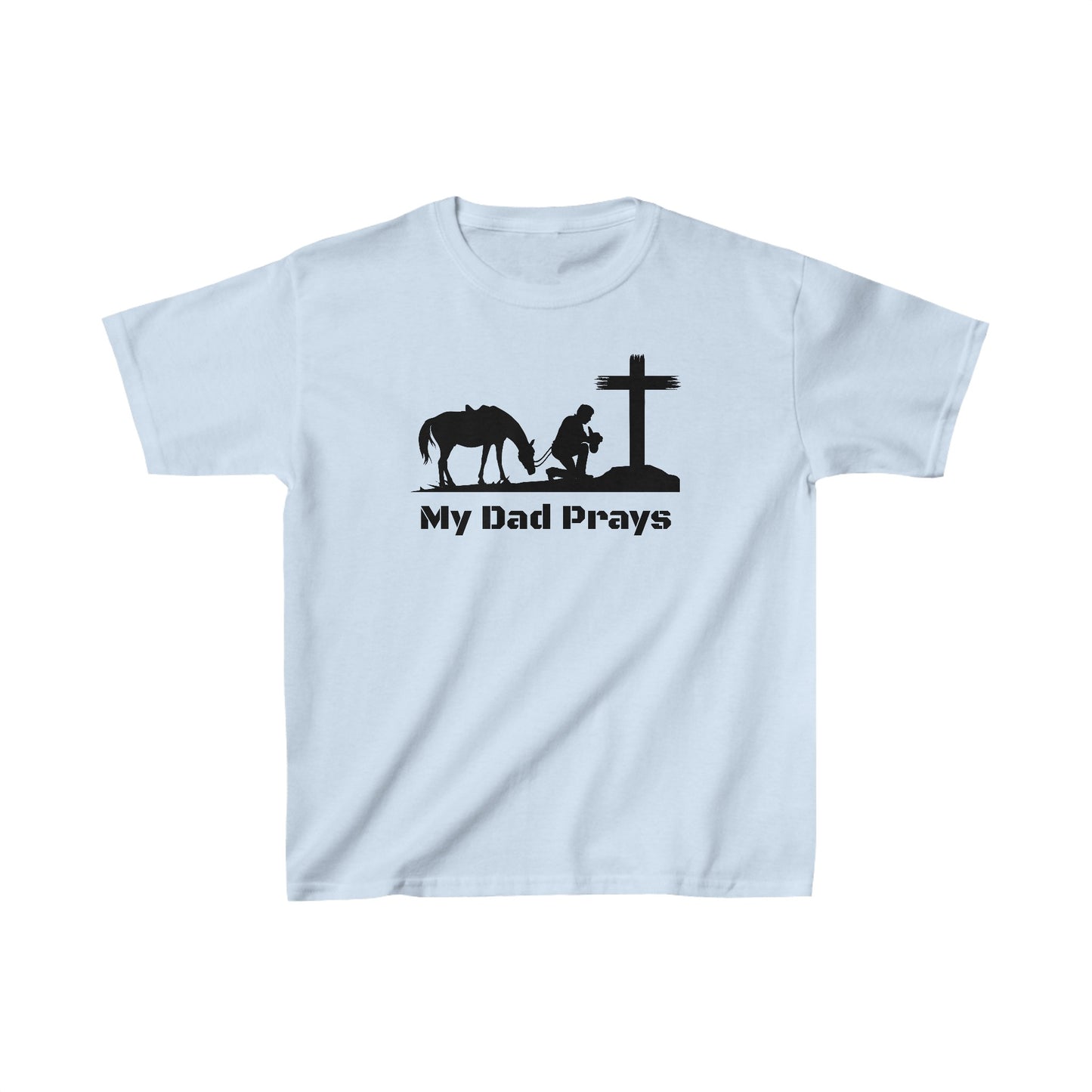 My Dad Prays Cowboy Kids Heavy Cotton Tee