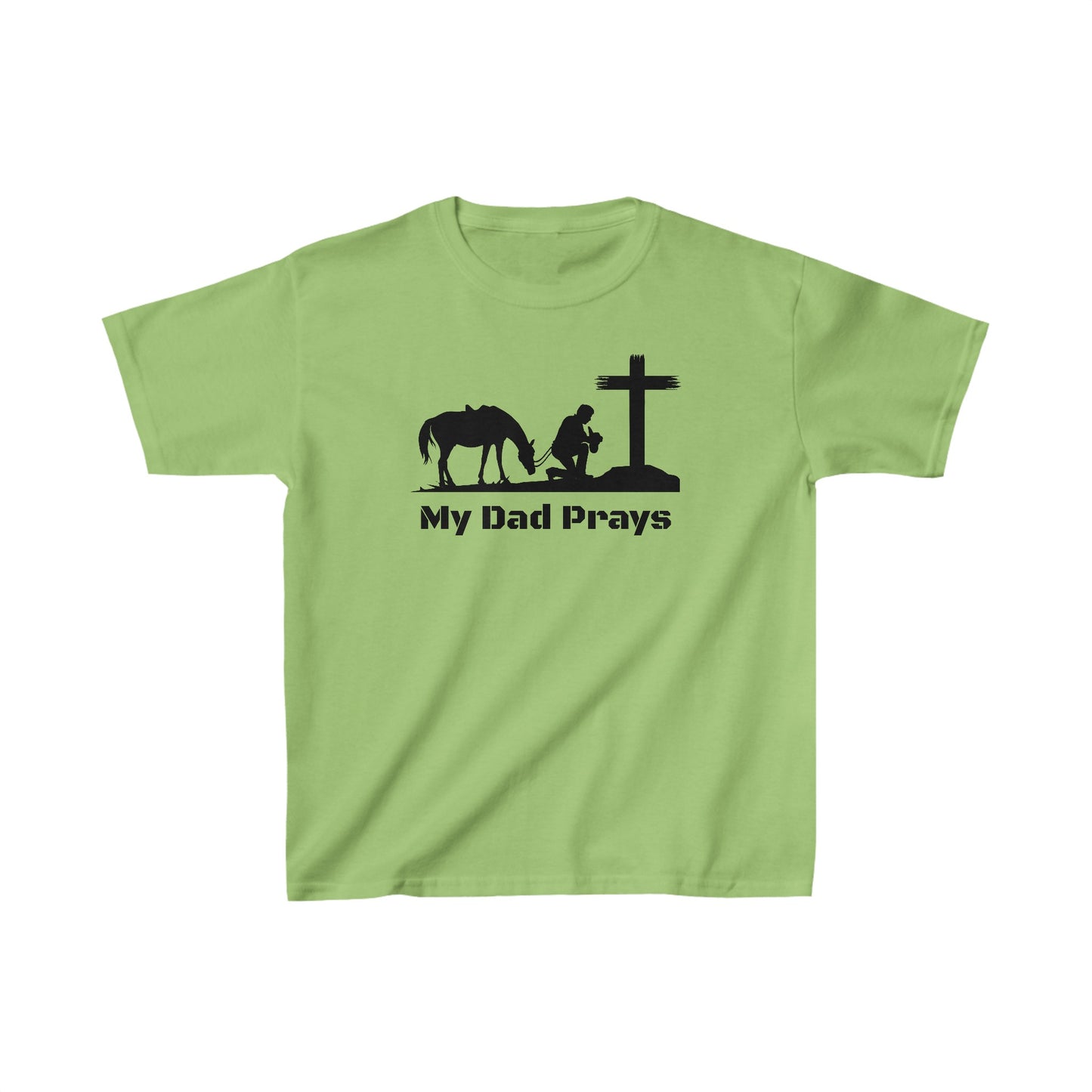 My Dad Prays Cowboy Kids Heavy Cotton Tee