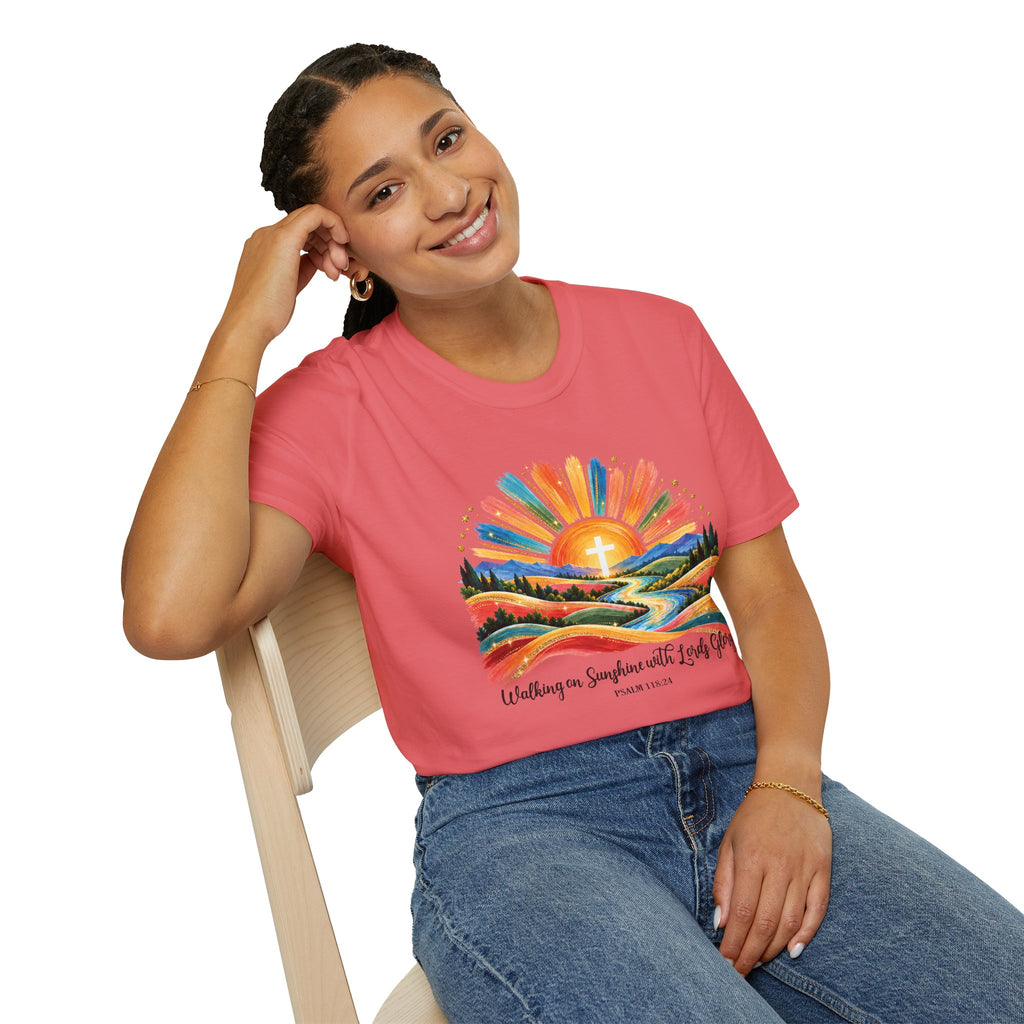 Walking On Sunshine with Lords Glory - with Lori Faith and Hope Christian Sunrise T-Shirt