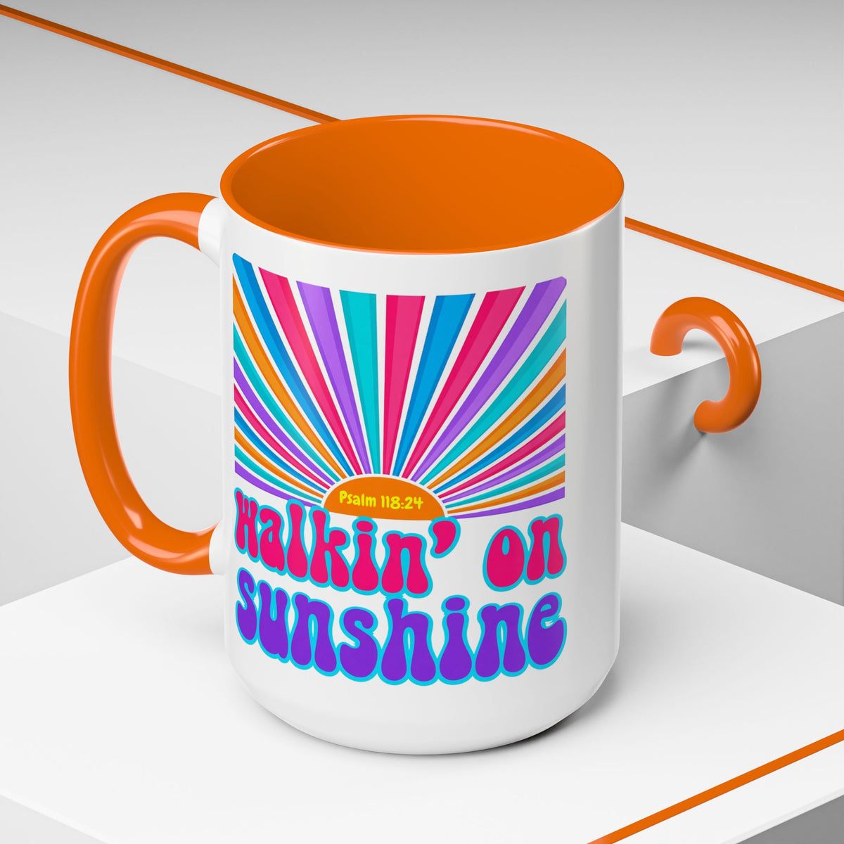 Coffee Mug — "Walkin' on Sunshine" Retro Psalm 118:24 Accent Mug