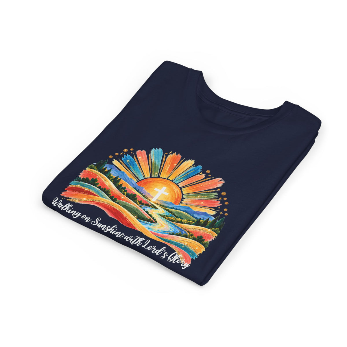 Youth Short Sleeve Tee – Walking On Sunshine with Lords Colorful Christian Sunrise Faith Shirt