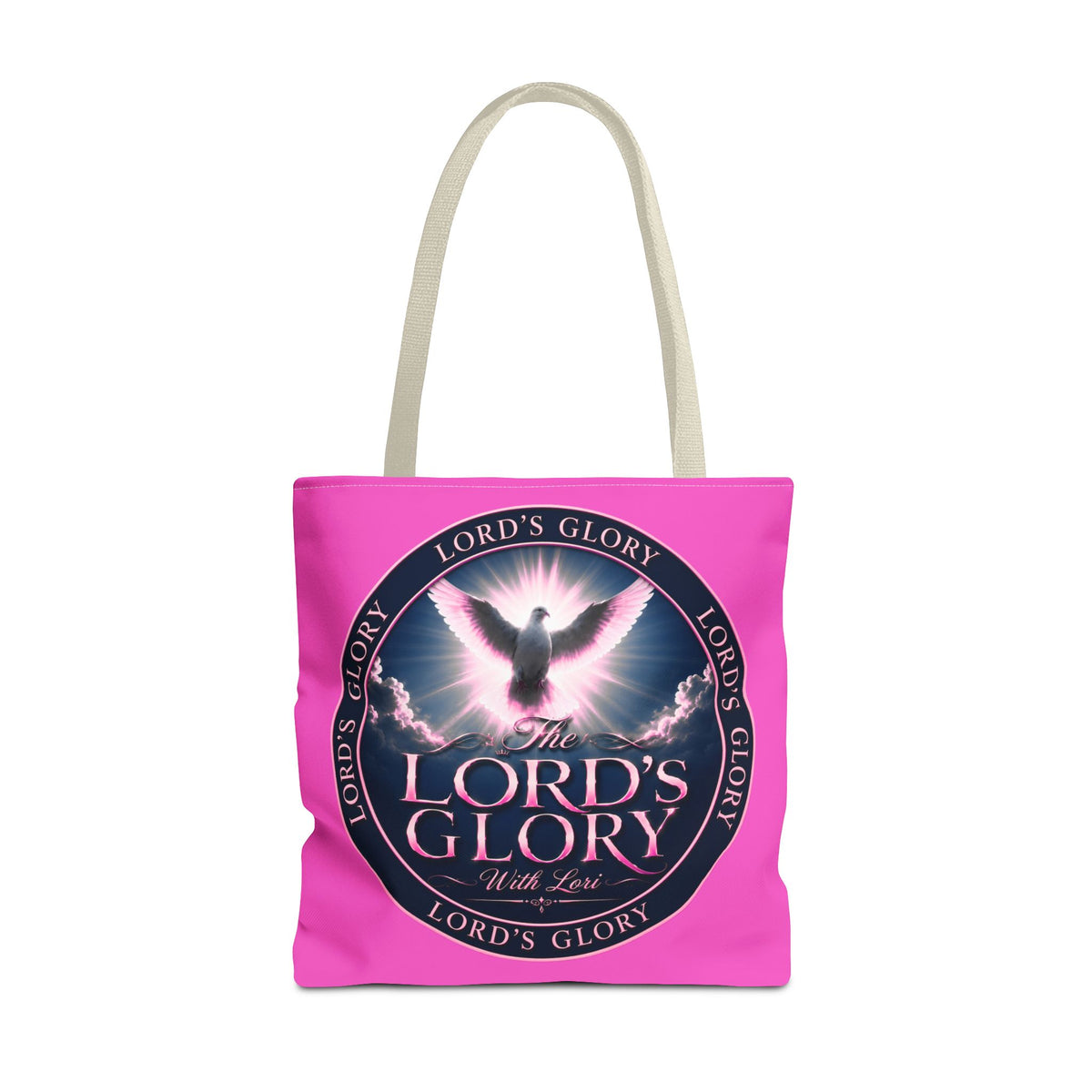 Religious Tote Bag - "The Lord's Glory with Lori" Pink All-Over-Print Christian Tote