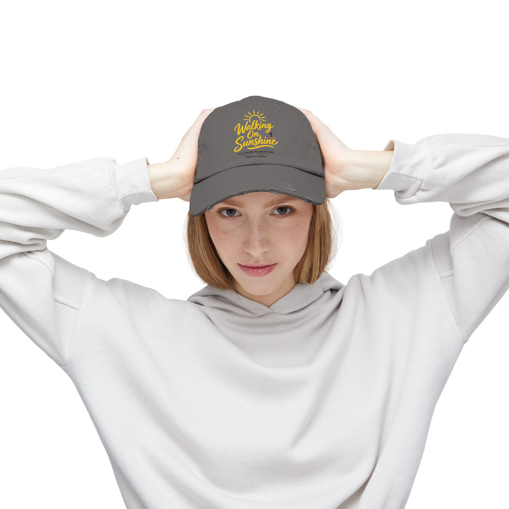 Walking on Sunshine Distressed Cap – Christian Sunshine Baseball Hat (Psalm 118:24)