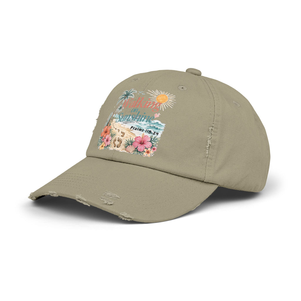 Distressed Cap — "Walk on Sunshine" Tropical Beach Baseball Hat Psalms 118:24