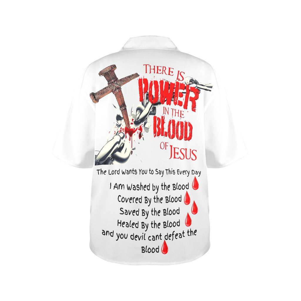 There is Power in the Blood of Jesus Women's All Over Print Hawaiian Shirt （Made in USA Ships to USA Only）