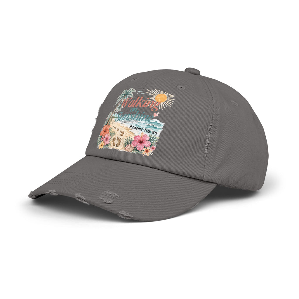 Distressed Cap — "Walk on Sunshine" Tropical Beach Baseball Hat Psalms 118:24