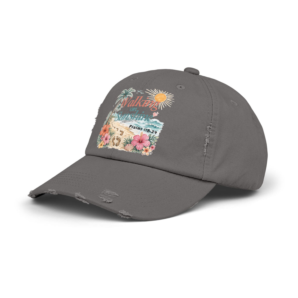 Distressed Cap — "Walk on Sunshine" Tropical Beach Baseball Hat Psalms 118:24