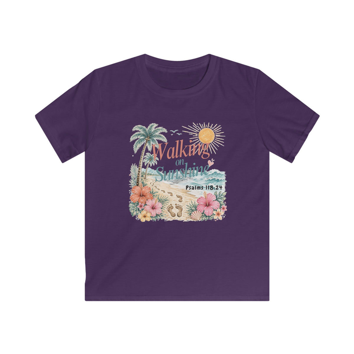 Kids Tee — "Walking in Sunshine" Floral Palm Beach Christian T‑Shirt (Psalm 118:24)