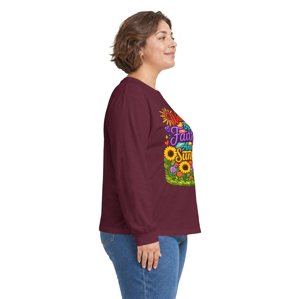“Walking on Faith and Sunshine” Floral Long Sleeve Tee