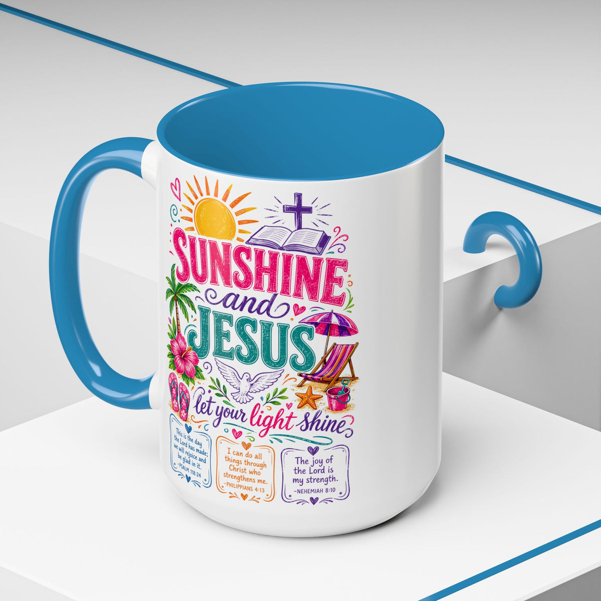 Sunshine and Jesus Coffee Mug — Faith-Inspired Beach Vibe Accent Mug (11/15oz)