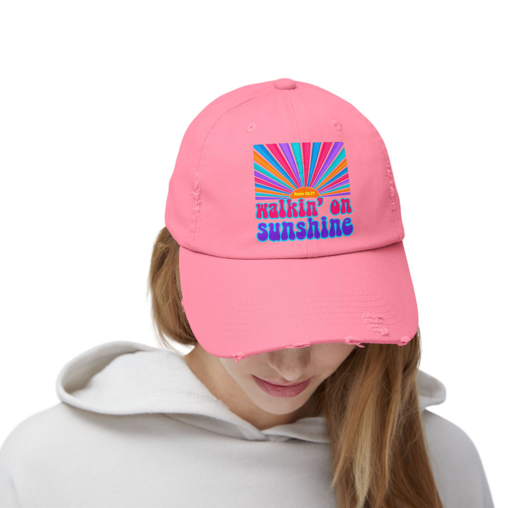 Walking On Sunshine Distressed Cap — Lords Glory with Lori Retro Rainbow Sun Trucker Hat