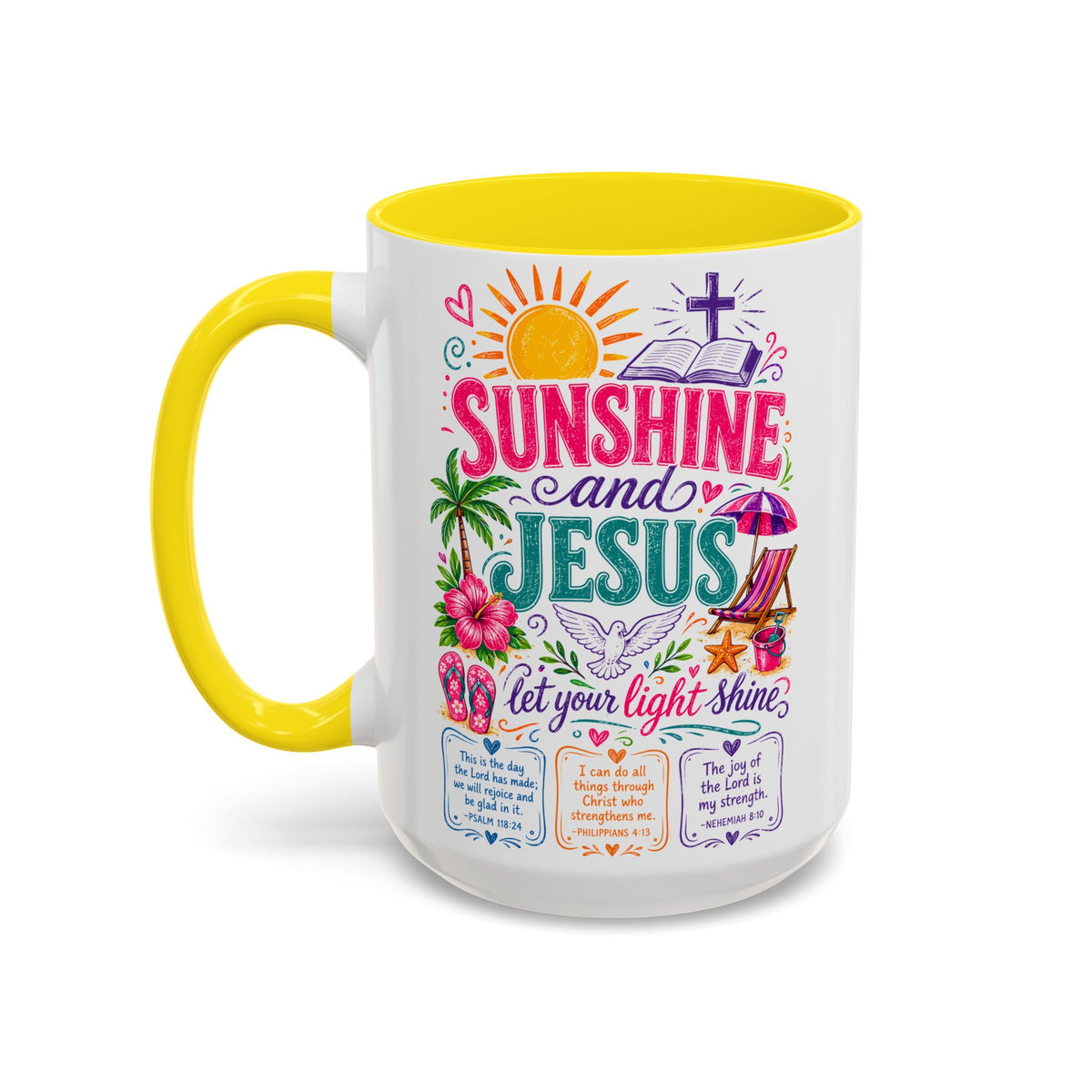 Sunshine and Jesus Coffee Mug — Faith-Inspired Beach Vibe Accent Mug (11/15oz)